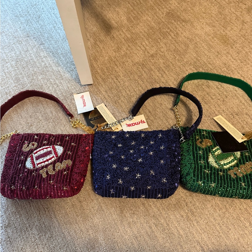 Viral beaded bags Football “go team” Handbag Set - Red, Blue, Green